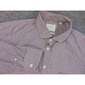 Billy Reid Mens Large Standard Fit Check Plaid Shirt Red White Long Sleeve Italy